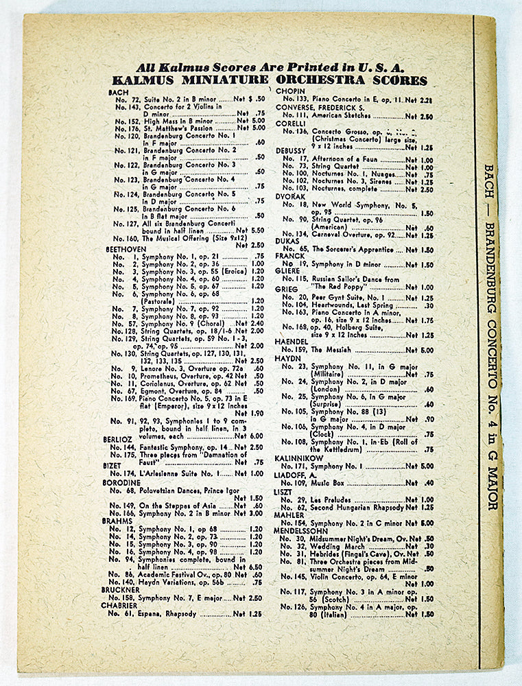 Bach: Brandenburg Concerto No. 4 in G Major (Miniature Study Score)