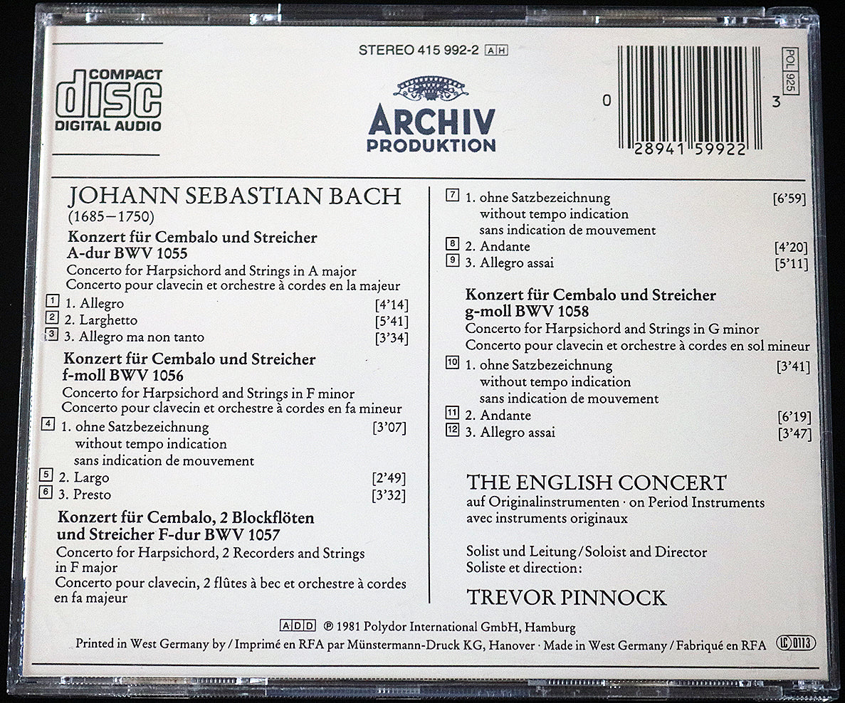 Bach: Concerto for Harpsichord and Strings (CD)