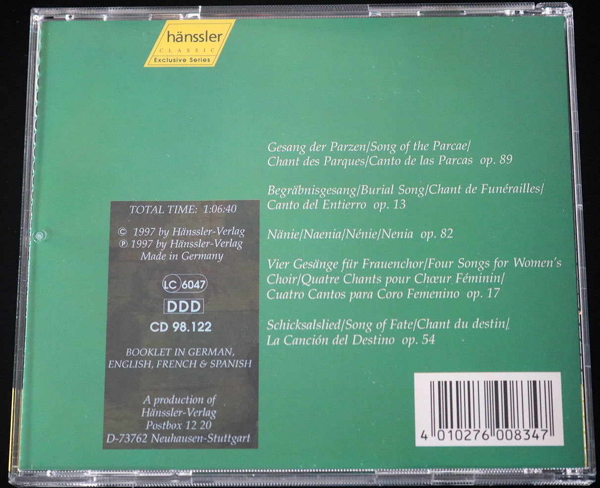 Brahms: Schicksalslied Op. 54 (CD)