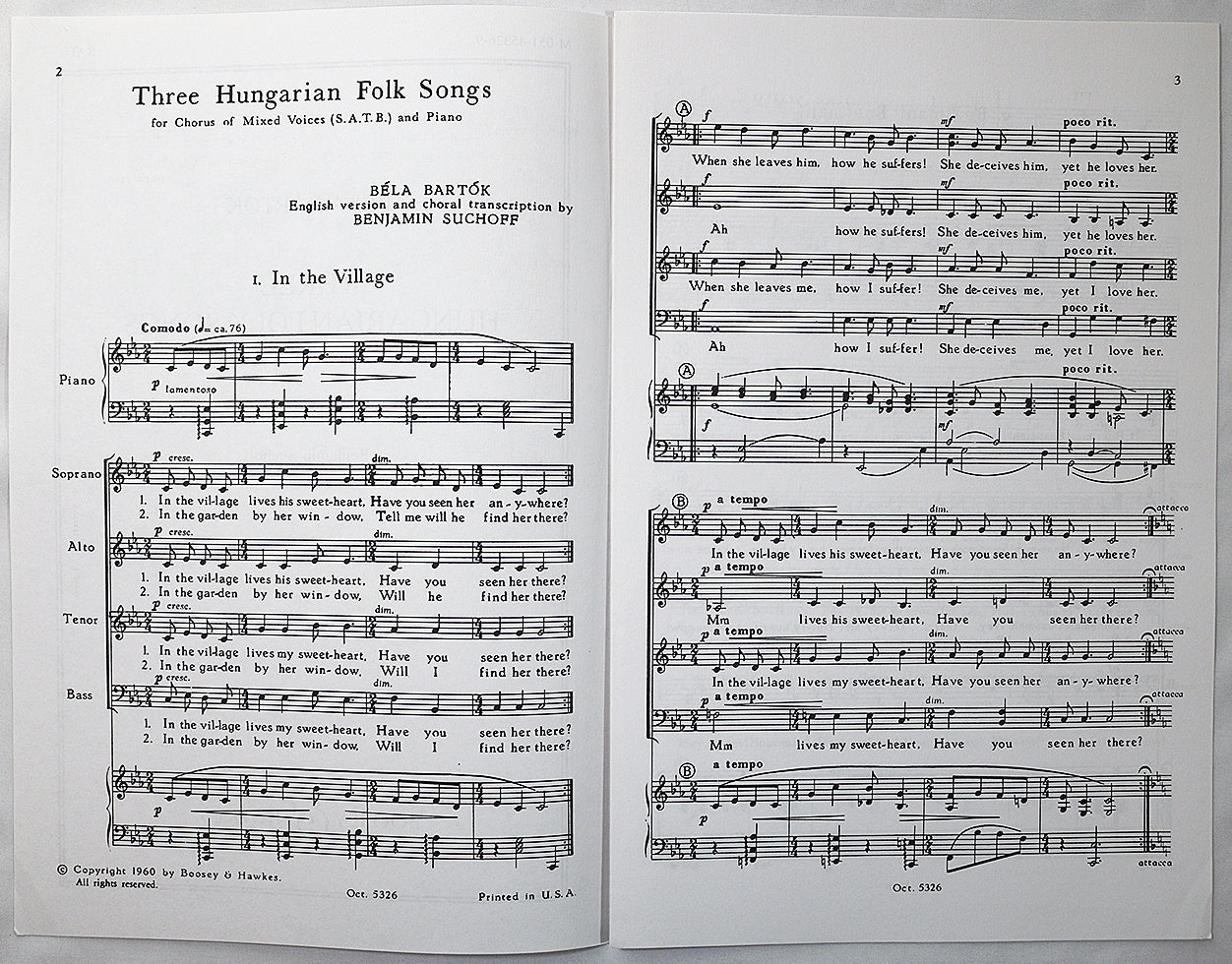 Bartok: Three Hungarian Folk Songs (Choral Octavo)