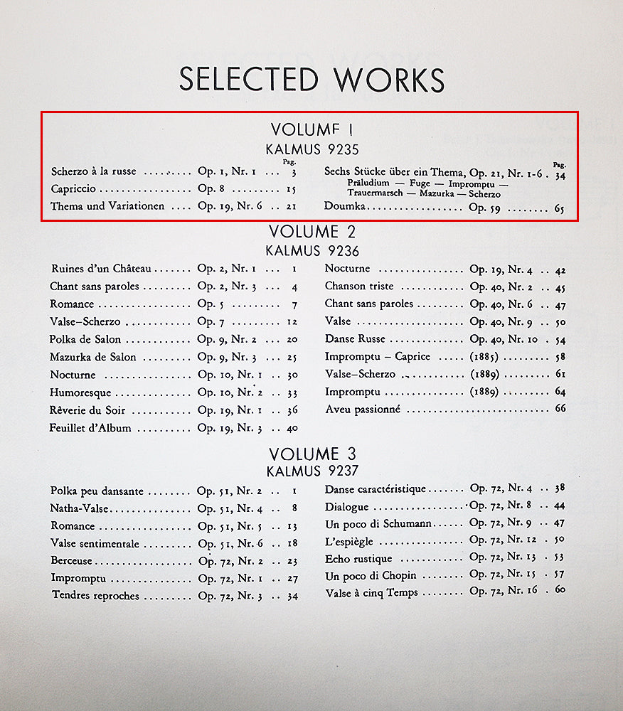 Tchaikovsky: Selected Works in Three Volumes (Volume 1)