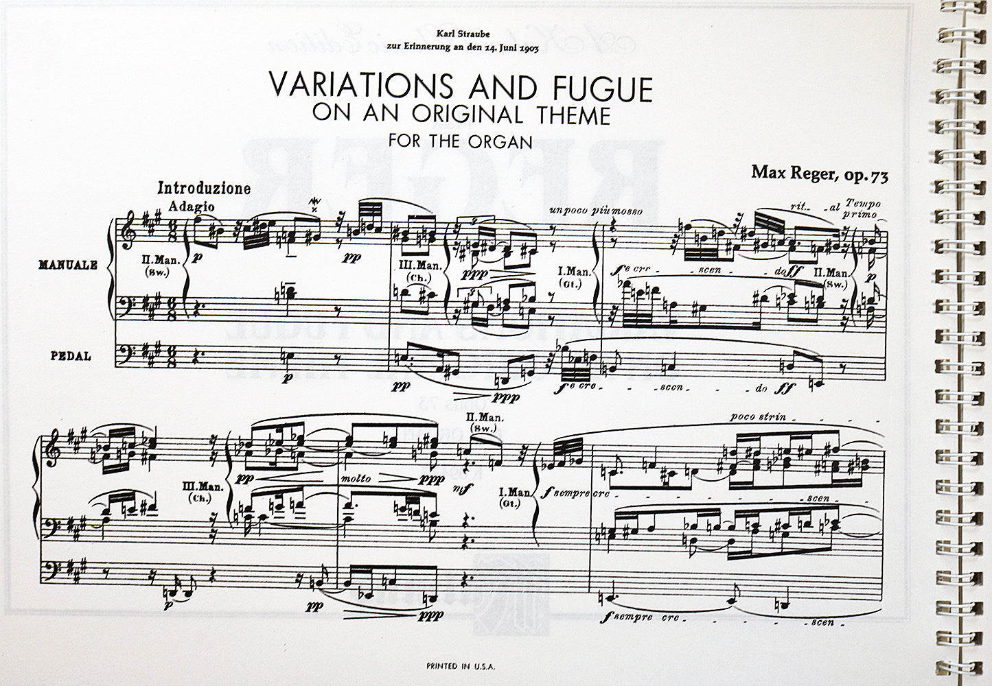 Reger: Variations and Fugue on an Original Theme, Opus 73 (spiral bound edition)