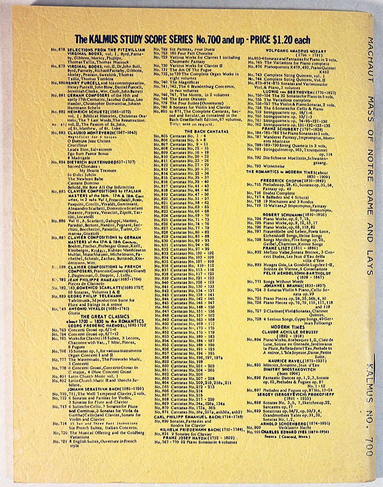 Machaut: Mass of Notre Dame and Lays (Miniature Study Score)