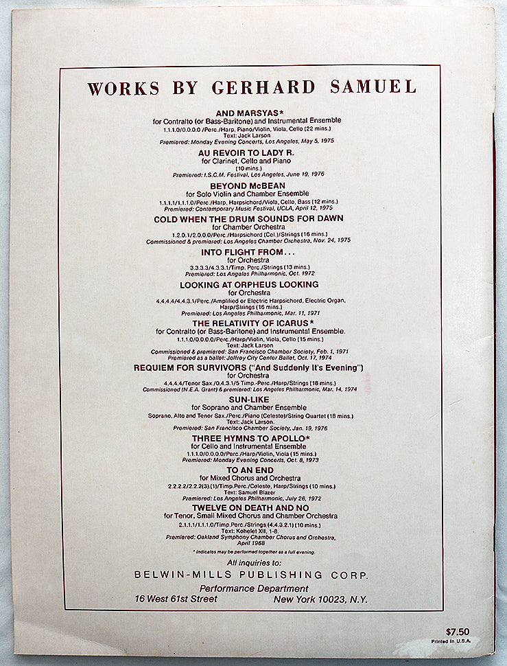 Samuel: Requiem for Survivors "and suddenly it's evening" (Full Score)