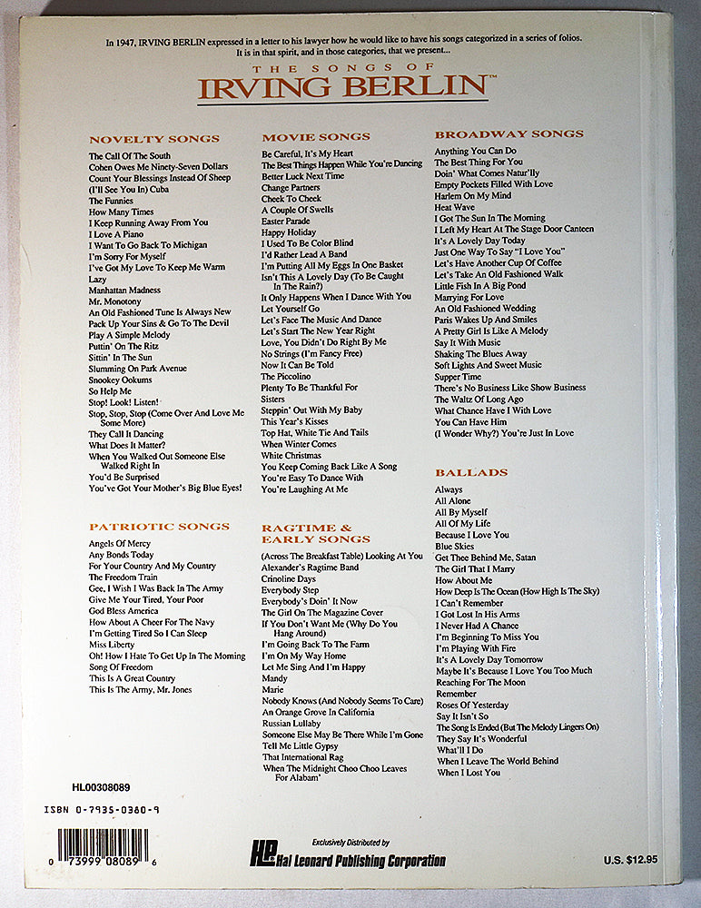 The Songs of Irving Berlin: Broadway Songs