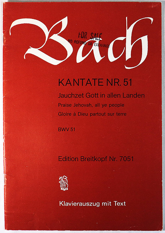 Bach: Cantata No. 51 - Jauchzet Gott in allen Landen (Vocal Score)