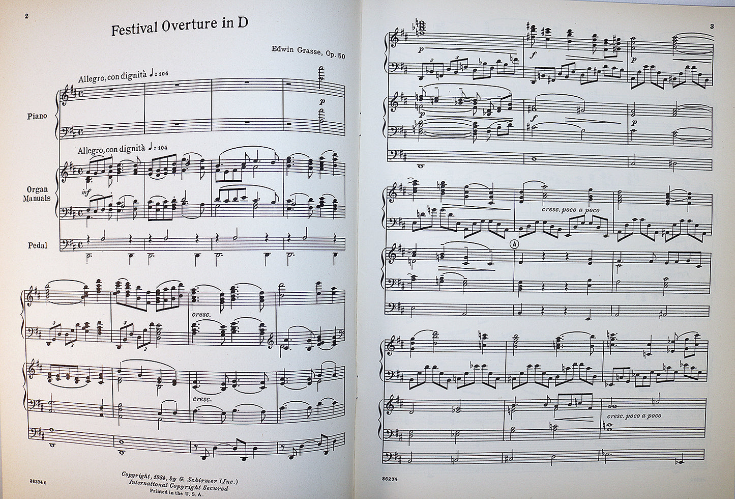 Grasse: Festival Overture in D for Organ and Piano