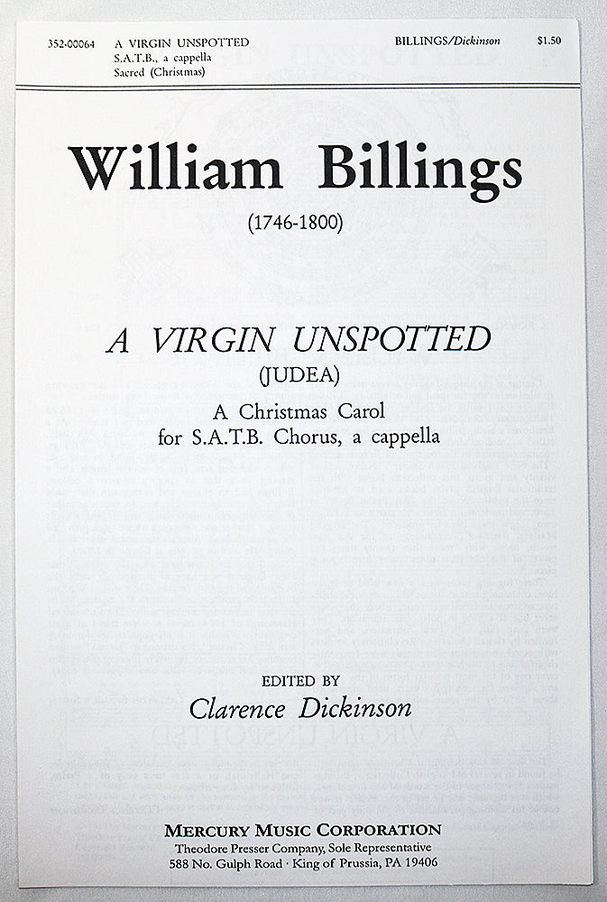 Billings: A Virgin Unspotted (SATB octavo)