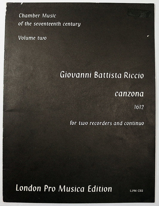 Riccio: Canzona, 1612 for Two Recorders and Continuo