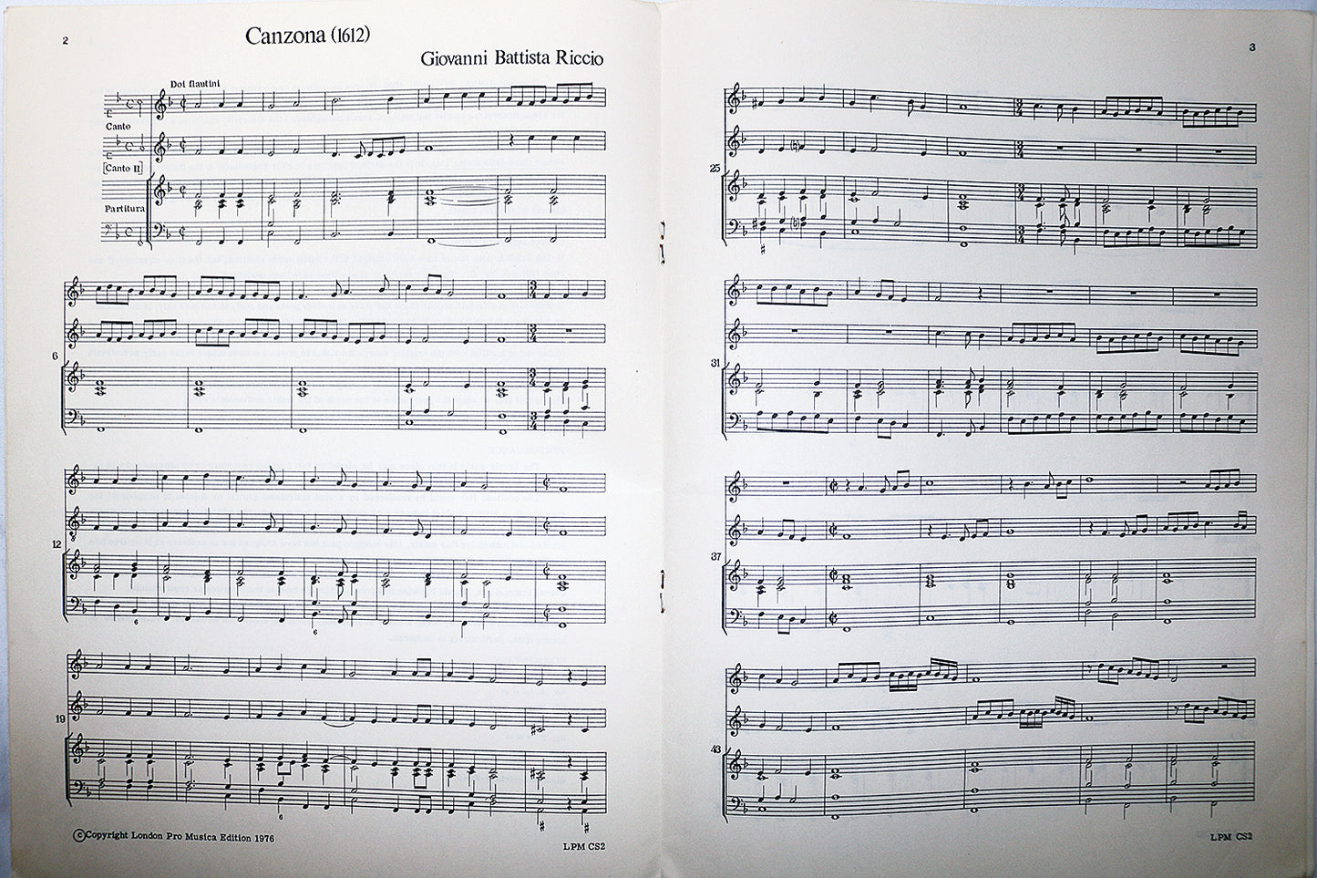 Riccio: Canzona, 1612 for Two Recorders and Continuo