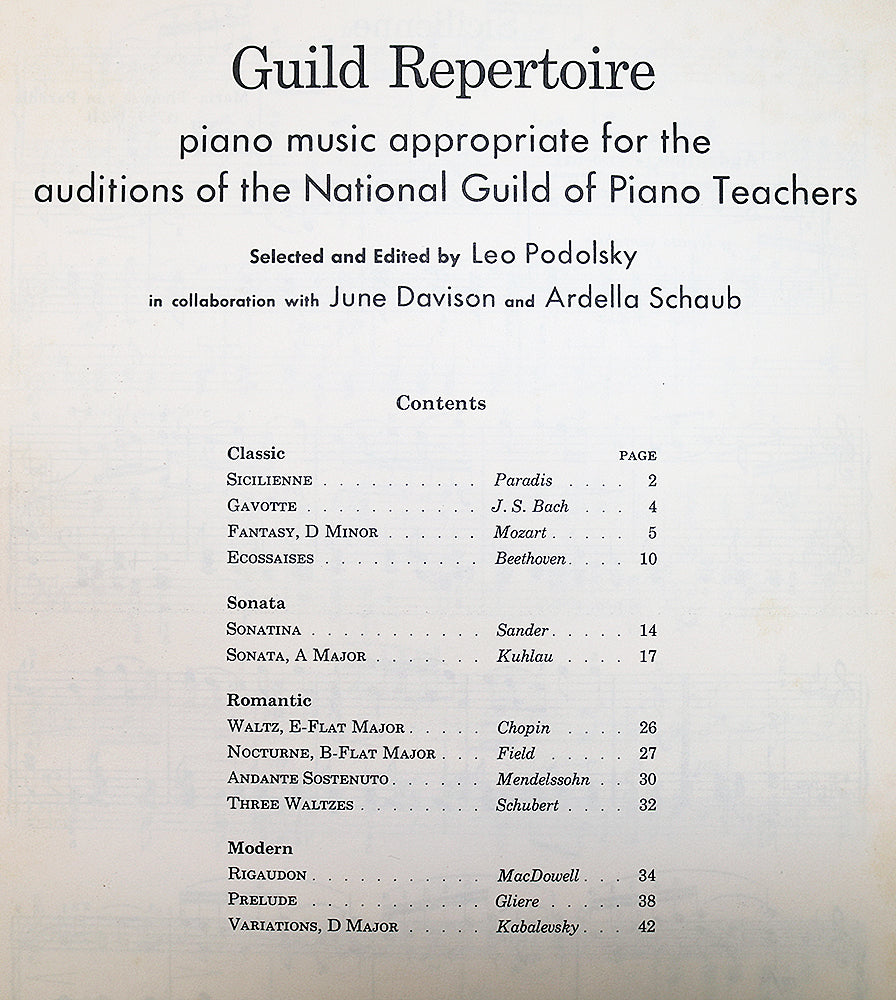 Guild Repertoire, Preparatory A