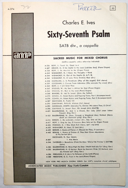 Ives: Sixty-Seventh Psalm (Choral Octavo)