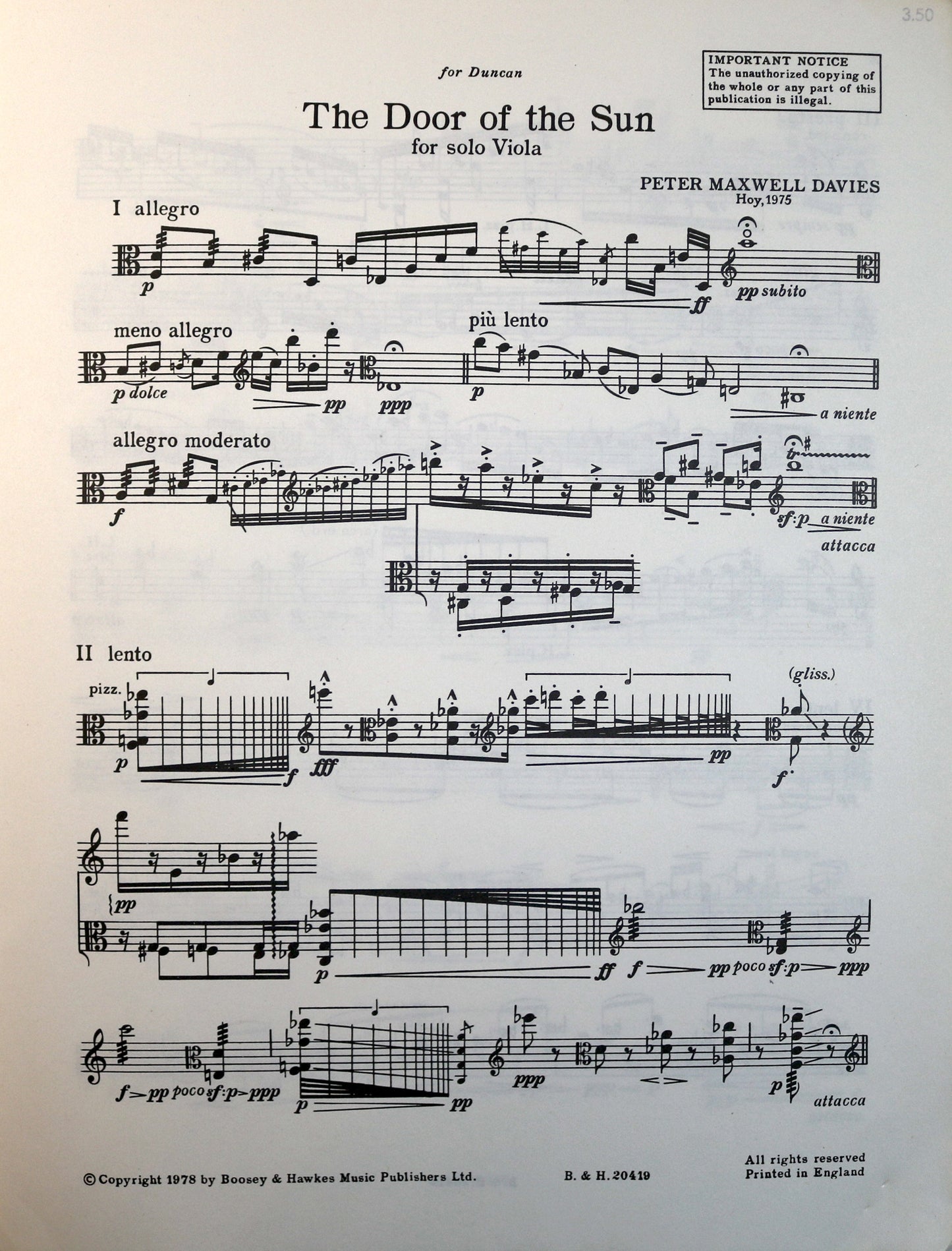 Davies: The Door of the Sun for Solo Viola