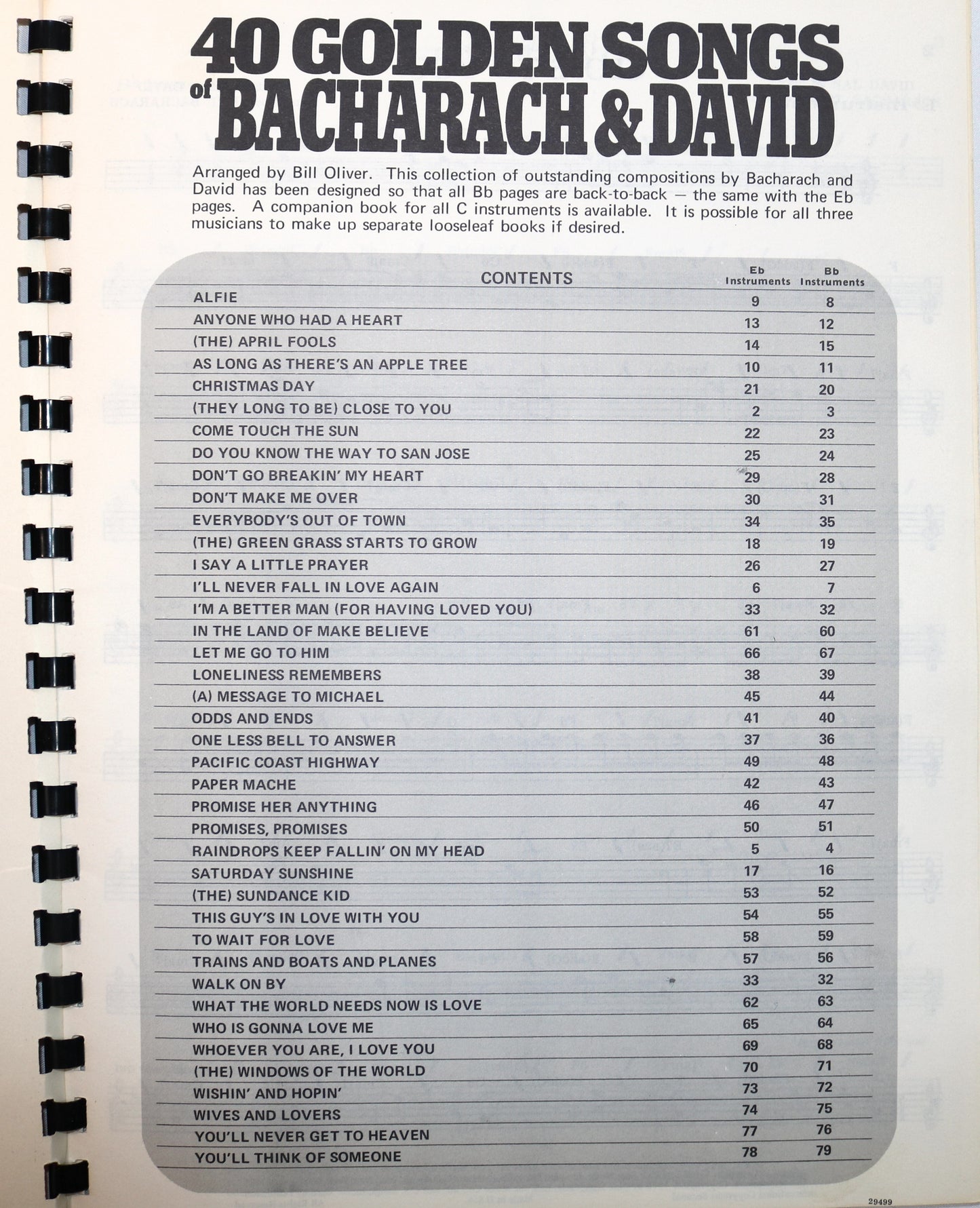 40 Golden Songs of Bachrach & David - Bb/Eb Combo Book