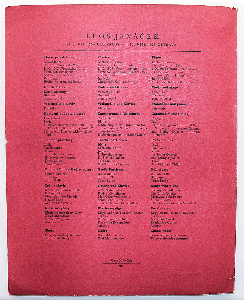 Janacek: Suite for Orchestra, Op. 3 (Full Score)