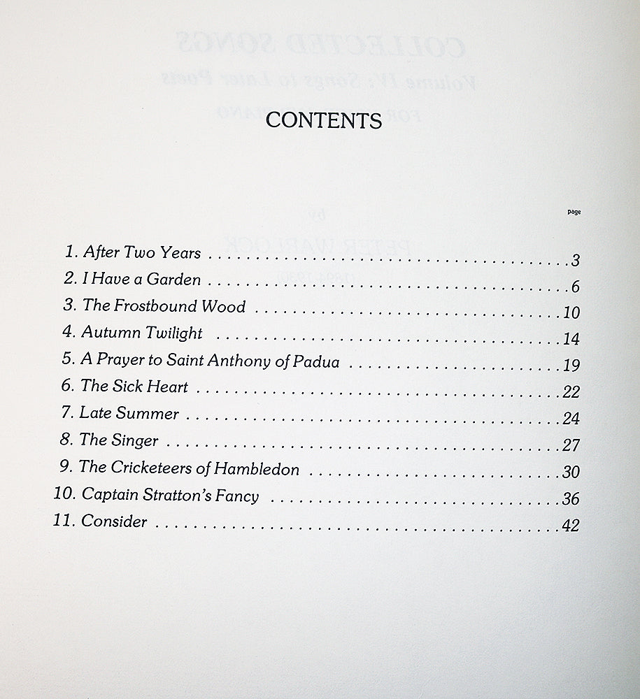 Warlock: Collected Songs, Volume IV - Songs to Later Poets for Voice and Piano
